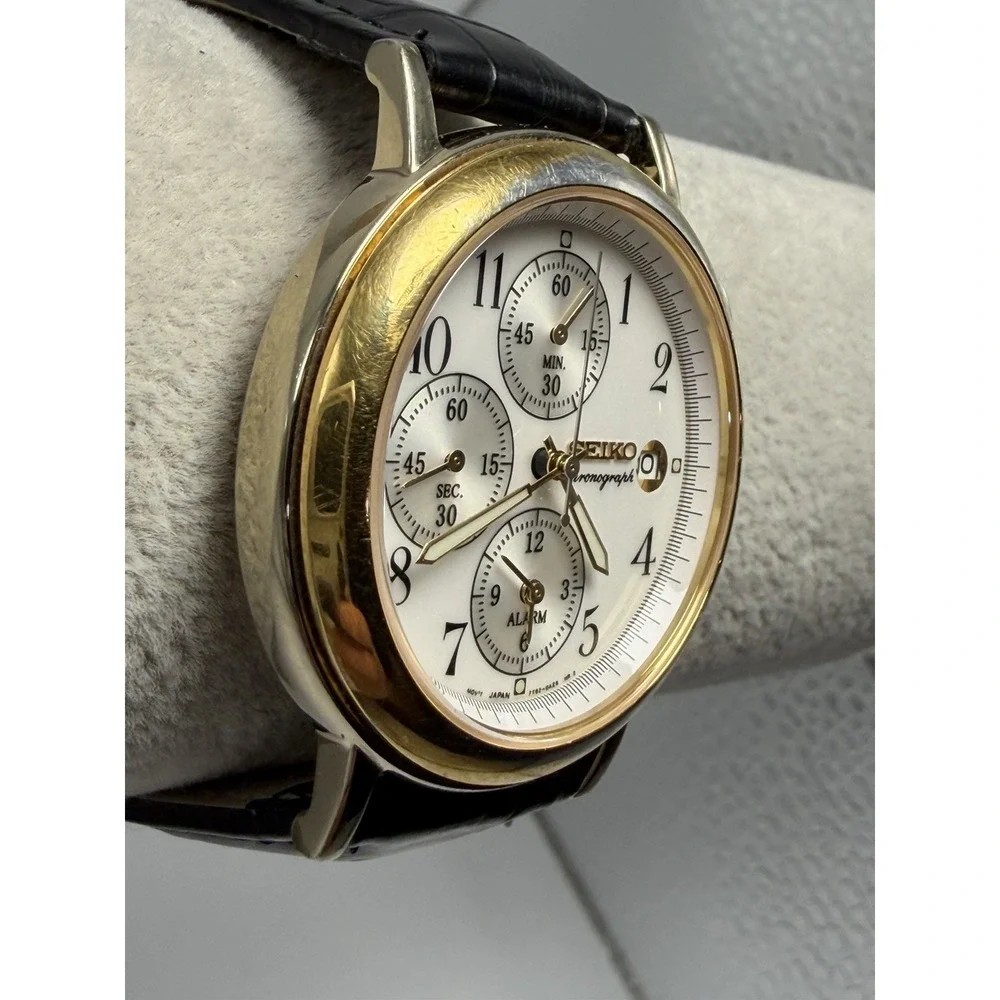 Seiko 7T62-0AY0 Chronograph New Battery Mens Watch 37MM 7.75